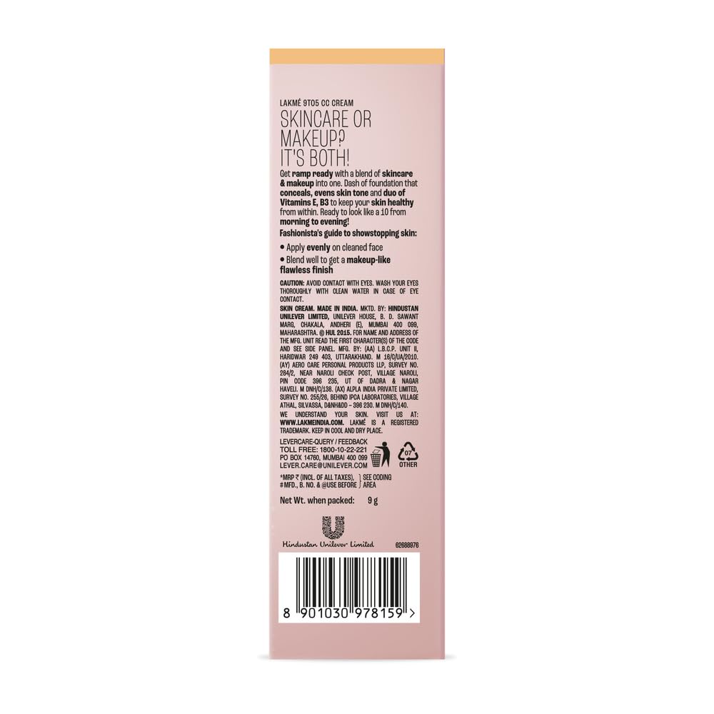 Lakme 9 to 5 CC Cream Mini|| Beige|| Light Face Makeup with Natural Coverage|| SPF 30 - Tinted Moisturizer to Brighten Skin|| Conceal Dark Spots|| 9 g