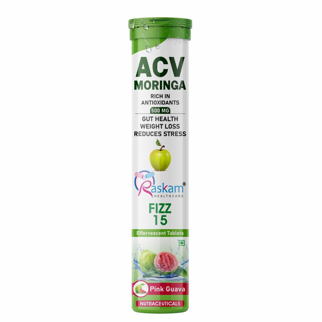 Apple Cider Vinegar (ACV) Moringa | Master Your Appetite & Boost Immunity | Natural Energy with Antioxidants | No Added Sugar | Pink Guava Flavor | 15 Fizz Tablets (500mg) Pack of 1