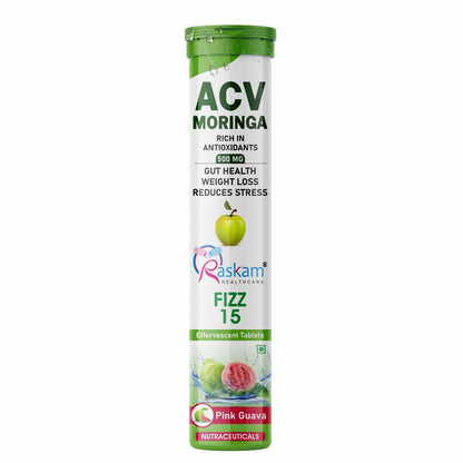 Apple Cider Vinegar (ACV) Moringa | Master Your Appetite & Boost Immunity | Natural Energy with Antioxidants | No Added Sugar | Pink Guava Flavor | 15 Fizz Tablets (500mg) Pack of 1
