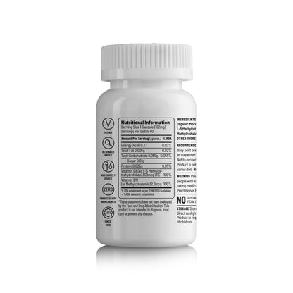 Unived Basics B12+Folate | Vitamin B12 (Methylcobalamin) with 5-MTHF BioAvailable Folate | Essential for Vegan & Vegetarians | 60 Vegan Capsules