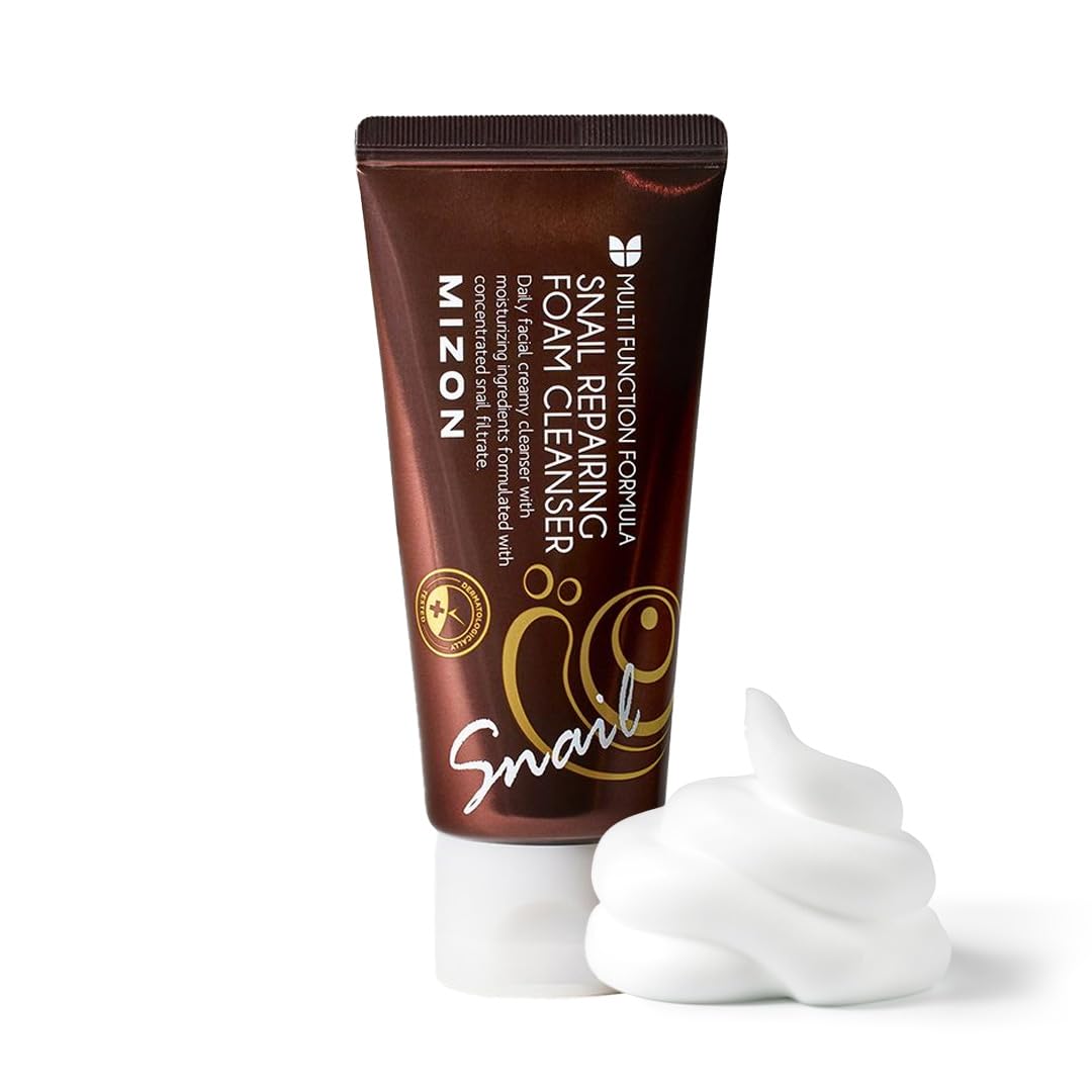 MIZON Snail Repairing Foam Cleanser, Mild and Soft Face Cleanser for Pores and Blackheads, Moisturizing Formula with Snail Filtrate and Soft Bubbles, Korean Makeup Remover (60ml)