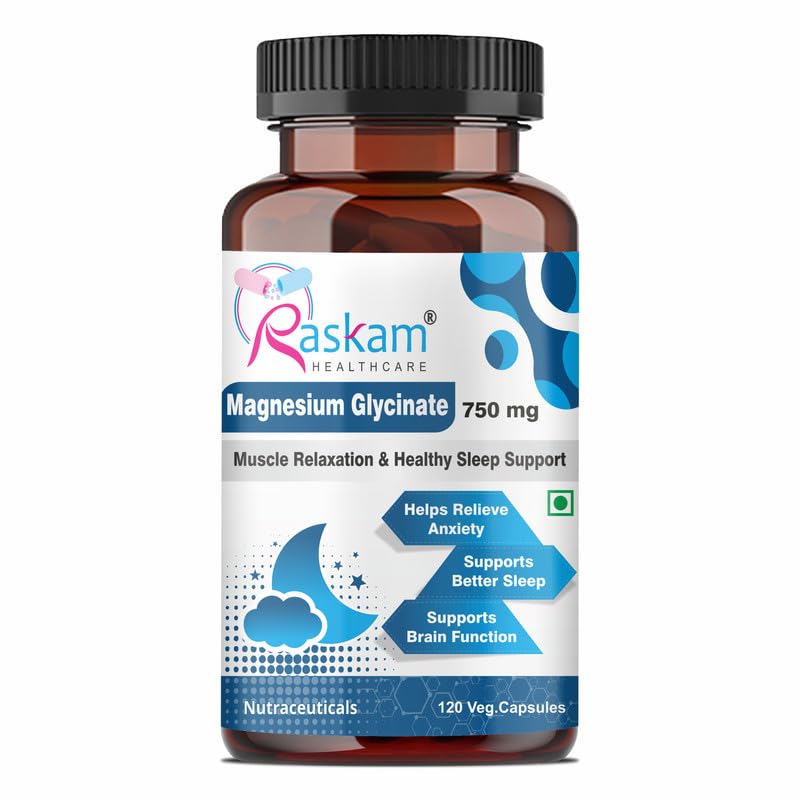 Magnesium Glycinate Capsules, 100 Veg Capsules, Muscle Relaxation & Healthy Sleep Support (750 mg)