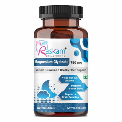 Magnesium Glycinate Capsules, 100 Veg Capsules, Muscle Relaxation & Healthy Sleep Support (750 mg)