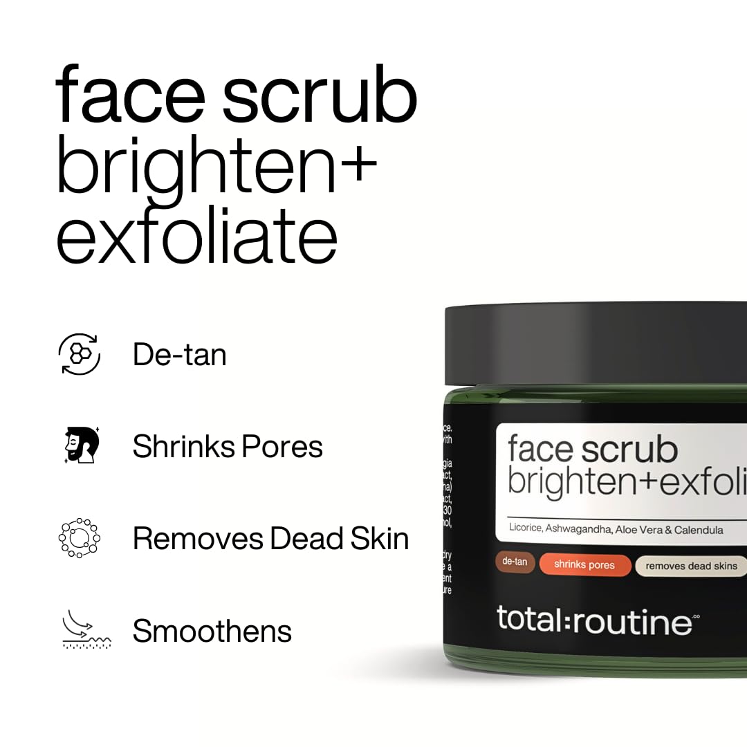 Multi Action Brightening Face Scrub for Men | Blackhead & Tan Removal | Gentle Exfoliation | Reduce Dark Spots & Oil | Remove Dead Skin, Reduce Acne & Wrinkles | For all skin types, 50ml