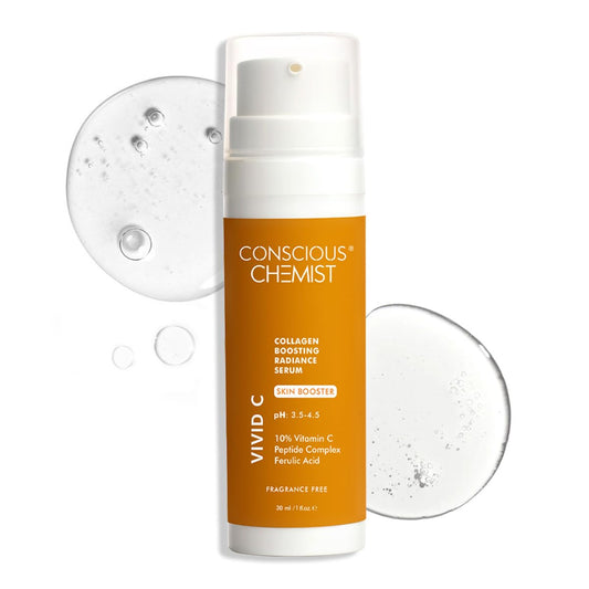 Conscious ChemistÂ® Dull Skin, Dark Circles & Fine Lines Treatment 10% Vitamin C Face Serum | For Glowing Skin | Tested for Oily Skin With Ferulic Acid, Ethyl Ascorbic Acid & PHA | All Skin Types | For Men & Women | 30Ml