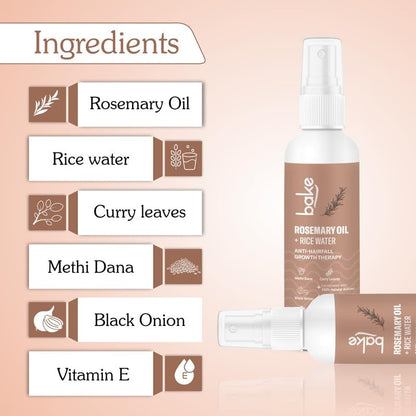 BAKE Rosemary Oil Hair Growth Serum Spray with Rice Water & Methi Dana | For Hair Fall, Hair Regrowth & Keratin Treated | Strengthen Hair Follicles | For Women & Men | 100ml