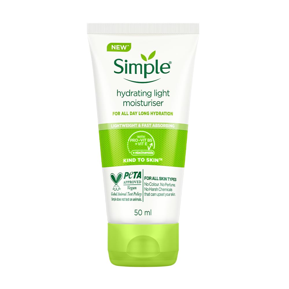 Simple Hydrating Light Moisturiser, 50ml | 12hr Hydration | With Niacinamide, Pro-Vitamin B5, Glycerin & Borage Seed Oil | Lightweight, Non-Greasy Formula | For Soft, Smooth Skin