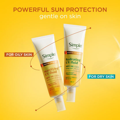 Simple Mattifying UV Fluid |SPF 50 PA++++ | With Niacinamide & GlutaAmino Technology| Sunscreen for Oily Skin & Dark Spots |Ultra Lightweight & Non-Sticky | UVA UVB & Bluelight protection | 40ml