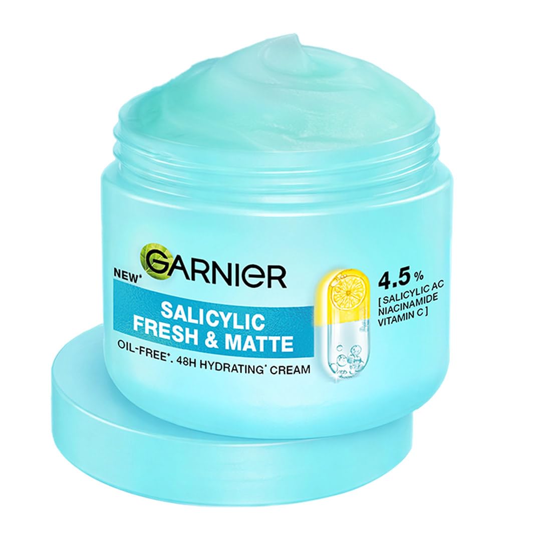 Garnier Fresh & Matte Salicylic Acid Sorbet Moisturizer Cream, 4.5% Salicylic Acid + Niacinamide + Vitamin C, 9x Lighter Sorbet Cream, For Hydration & Oil Control, Suitable for Oily to Normal & Combination Skin, 45g