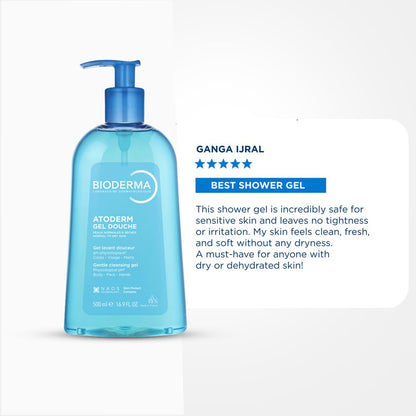 Bioderma Atoderm Gel Douche Ultra Gentle | Soap-Free Daily Use Shower Gel with Niacinamide for 24H Hydration & Glycerin| Boosts Hyaluronic Acid & Ceramides | Normal to Dry Skin (500 ml)
