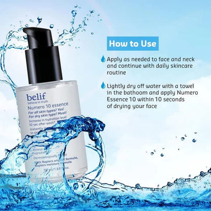 Belif Numero 10 Essence, Lightweight Hydrating Face Serum | Increases Skin's Hydration Instantly | Intensely hydrates, smooths, and replumps skin Korean Skin Care Products | (50 ml)