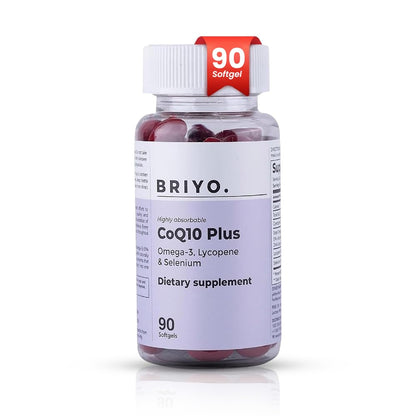 Briyo Highly absorbable CoQ10 100 mg Plus Omega-3 with Natural Form of Lycopene and Selenium, Heart Health Supplement (90 softgels)