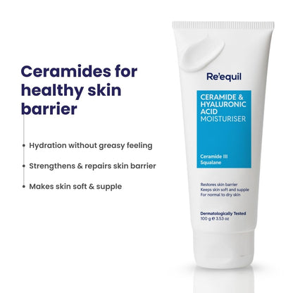 RE' EQUIL Ceramide & Hyaluronic Acid Moisturiser | Moisturizer For Face | Barrier Repair Cream | Long Lasting Hydration | Suitable For Normal To Dry Skin | 100G