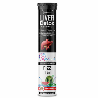 Liver Detox Effervescent â€“ Plant-Based Detox with 9 Ayurvedic Herbs | Sugar-Free | Refreshing Watermelon Flavor | Drop, Fizz, Sip | Fizz 15 Tablets Pack of 1