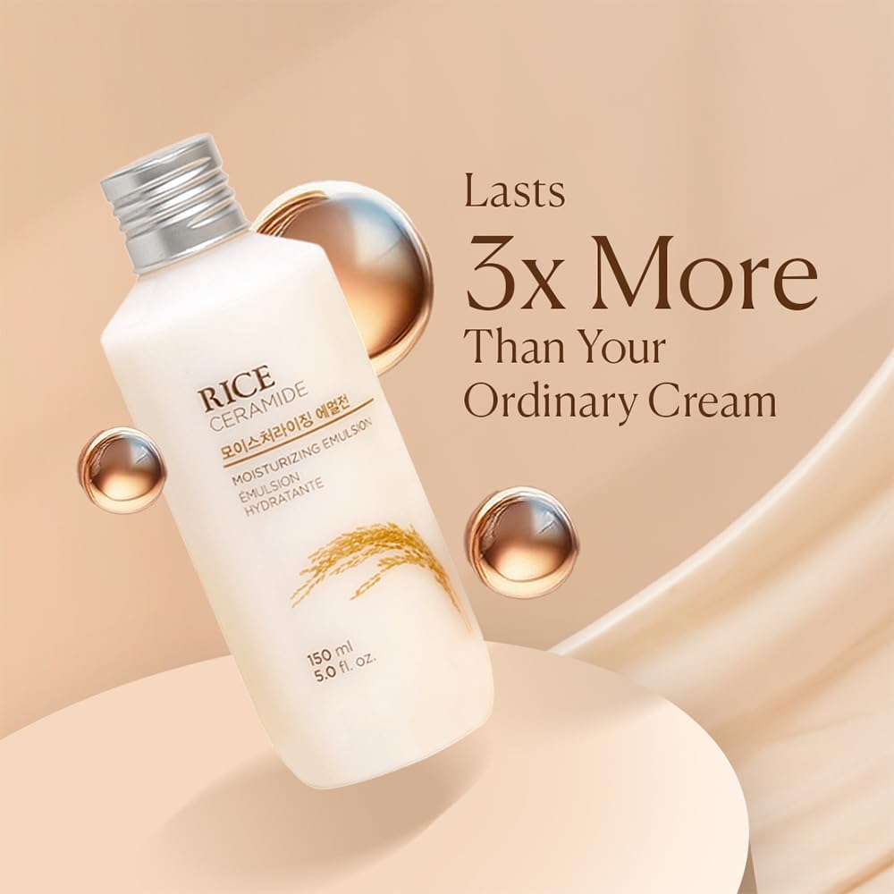 The Face Shop Rice & Ceramide Face Cream 150ml | Barrier Repair Moisturizer for Dry Skin, Intense Hydration & Strengthening | 12Hr Moisture Lock | Korean Skincare