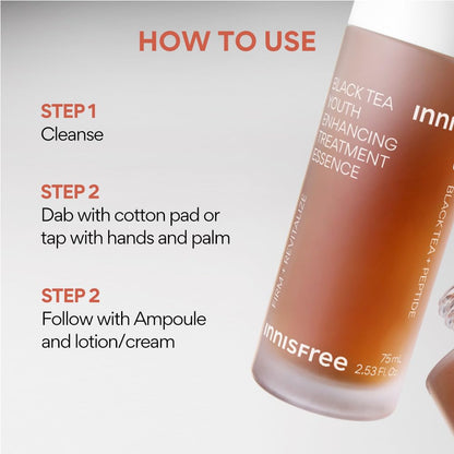 Innisfree Black Tea Treatment Essence - 75ml for Anti-Wrinkle Effect - Evens Out Skin Tone, Korean Skincare