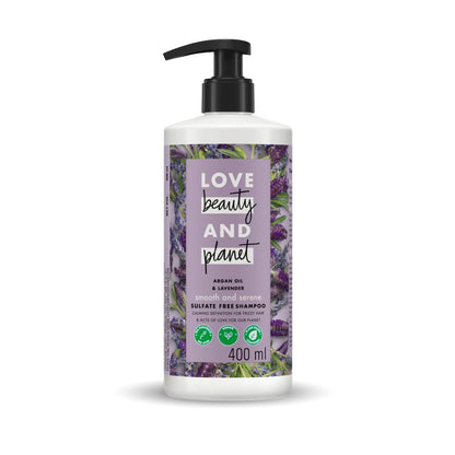 Love Beauty & Planet Argan Oil and Lavender Natural Shampoo for Dry & Frizzy hair|No Sulfates,No Paraben|400ml