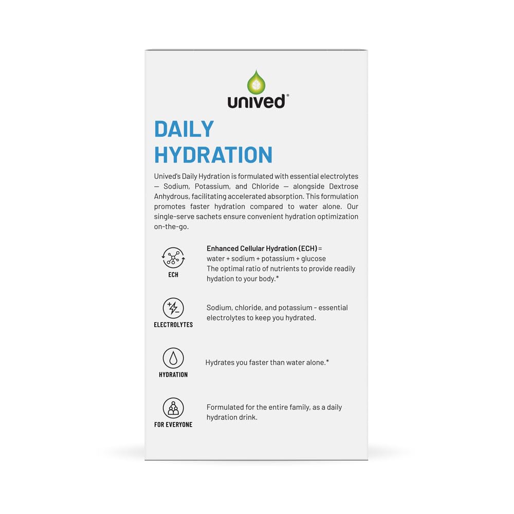 Unived Daily Hydration â€“ Enhanced Cellular Hydration (ECH) with Electrolytes, Supports Athletic Performance, Daily Wellness, and Optimal Fluid Balance â€“ Family-Friendly, 20 Sachets