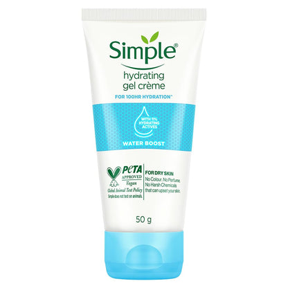 Simple Water Boost Hydrating Gel CrÃ¨me, 50g | 100HR Hydration | Moisturiser for Dry, Sensitive Skin with Prebiotics & Pentavitin | Fragrance Free, Non-greasy | Soothes & Calms Skin