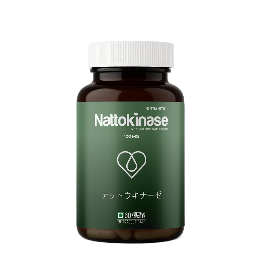 Nattokinase supplement by Nutramito, 200mg (4000 FU) per serving of 2 capsules, Natural Enzyme Supplement for Heart Health, Vitamin Kâ€“Free Formula, Supports Heart Health & Smooth Circulation