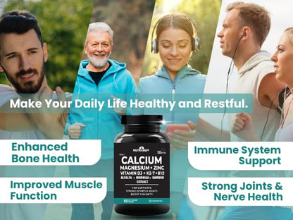 Nutrasium | Calcium & Vitamin D3 Tablets | Calcium Magnesium Zinc D3 & K2 with B12 & Folic Acid | Alfalfa, Moringa & Bamboo Leaves Extract | For Strong Bone & Joint Support | 120 Tablets