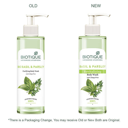 Biotique Basil & Parsley Revitalizing Body Wash | Soften Skin | Provides Natural Brightness | Deeply Cleanses | 100% Botanical Extracts | Suitable for All Skin Types | 200ml