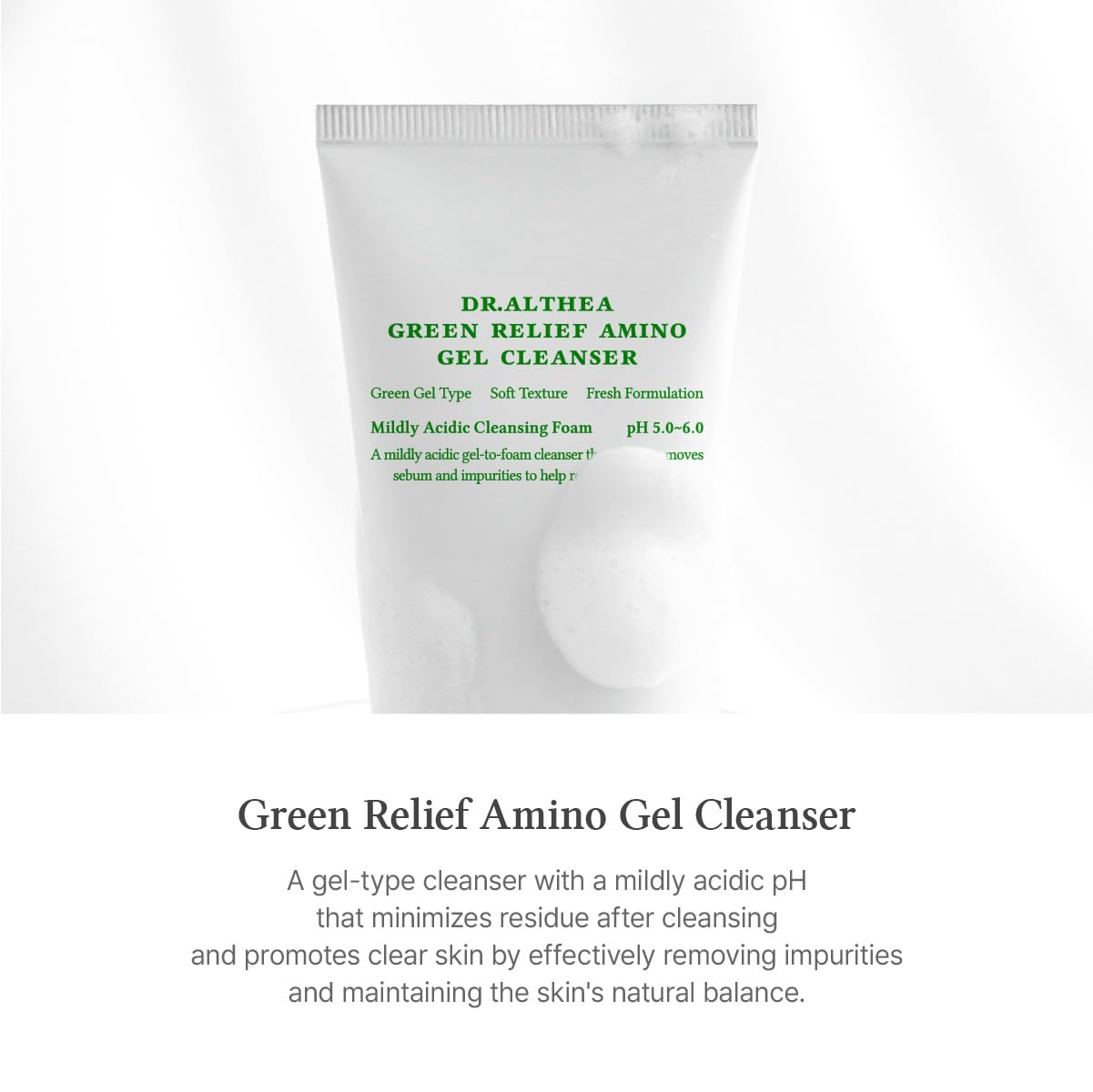 Dr.Althea Green Relief Amino Gel Cleanser | Lightweight & Hydrating Makeup Remover | Daily Face Wash with Hyaluronic Acid | Korean Vegan Skincare for All Skin Types | 100ml