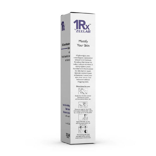 Zeelab 1RX Oil Control Moisturizer Lotion | Oil-Free Matte Finish Face Moisturiser for Oily & Acne-Prone Skin | With Niacinamide, Zinc, Hyaluronic Acid & Shea Butter | Lightweight Daily Hydration