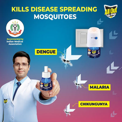 All Out Ultra Floral Liquid Vaporizer, Machine + 2 Refills (45ml each) | Kills Dengue, Malaria & Chikungunya Mosquitoes | India's Only Mosquito Killer Brand Recommended by Indian Medical Association