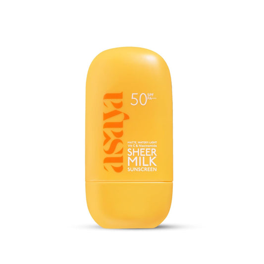 Asaya Sheer Milk Sunscreen SPF 50 PA++++ UVA + UVB | Lightweight Water-Based Fluid Sunscreen with Vitamin C & Niacinamide | Matte & Quick Absorbing | For Acne-Prone, Oily & Combination Skin | 50 ml