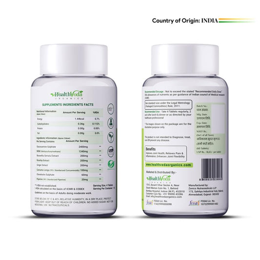 HEALTH VEDA ORGANICS PRIVATE LIMITED Plant Based Glucosamine Chondroitin & MSM I 60 Veg Tablets I Supports Healthy Joint, Bone & Cartilage I Relieves Pain & Stiffness I For Both Men & Women