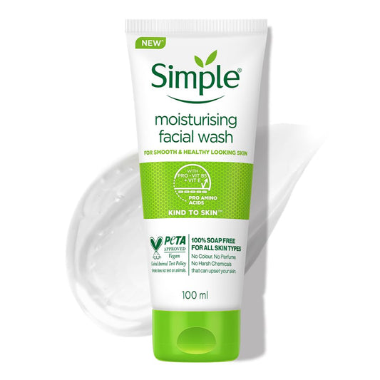 Simple Kind To Skin Moisturising Facial Wash 100 ml | 100% Soap-Free Facewash | For normal to dry skin