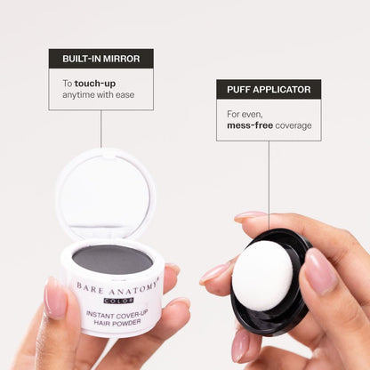 Bare Anatomy Instant Cover-Up Hair Powder | 100% Instant Grey Coverage | Seamless Natural Finish | Gentle, Non-Drying Formula | Black Color | 4gm