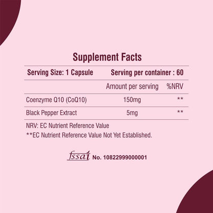 Coenzyme Q10 (CoQ10) 150 mg Veg Capsules With Black Pepper Extract | Energy & Heart Health Support | 60 Veg Capsules