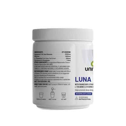 Unived Luna | Relaxation Calmness & Deep Sleep | Aquamin Magnesium, KSM-66 Ashwagandha, Glycine, L-Theanine | Melatonin Free | 30 Servings