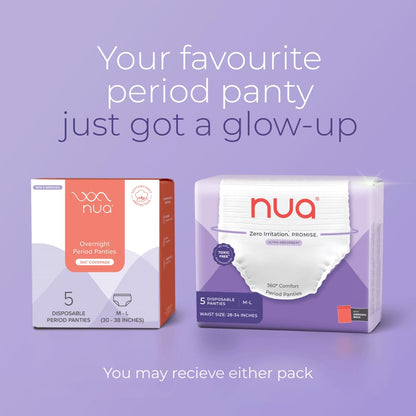 Nua 360Â° Comfort Period Panties (M-L) | Pack of 5 | Ultra-Absorbent | Zero Irritation | 4X Comfort | for Heavy Flow | No rashes | Leakproof | Seamless | 100% Toxic-Free, Dermatologically Tested
