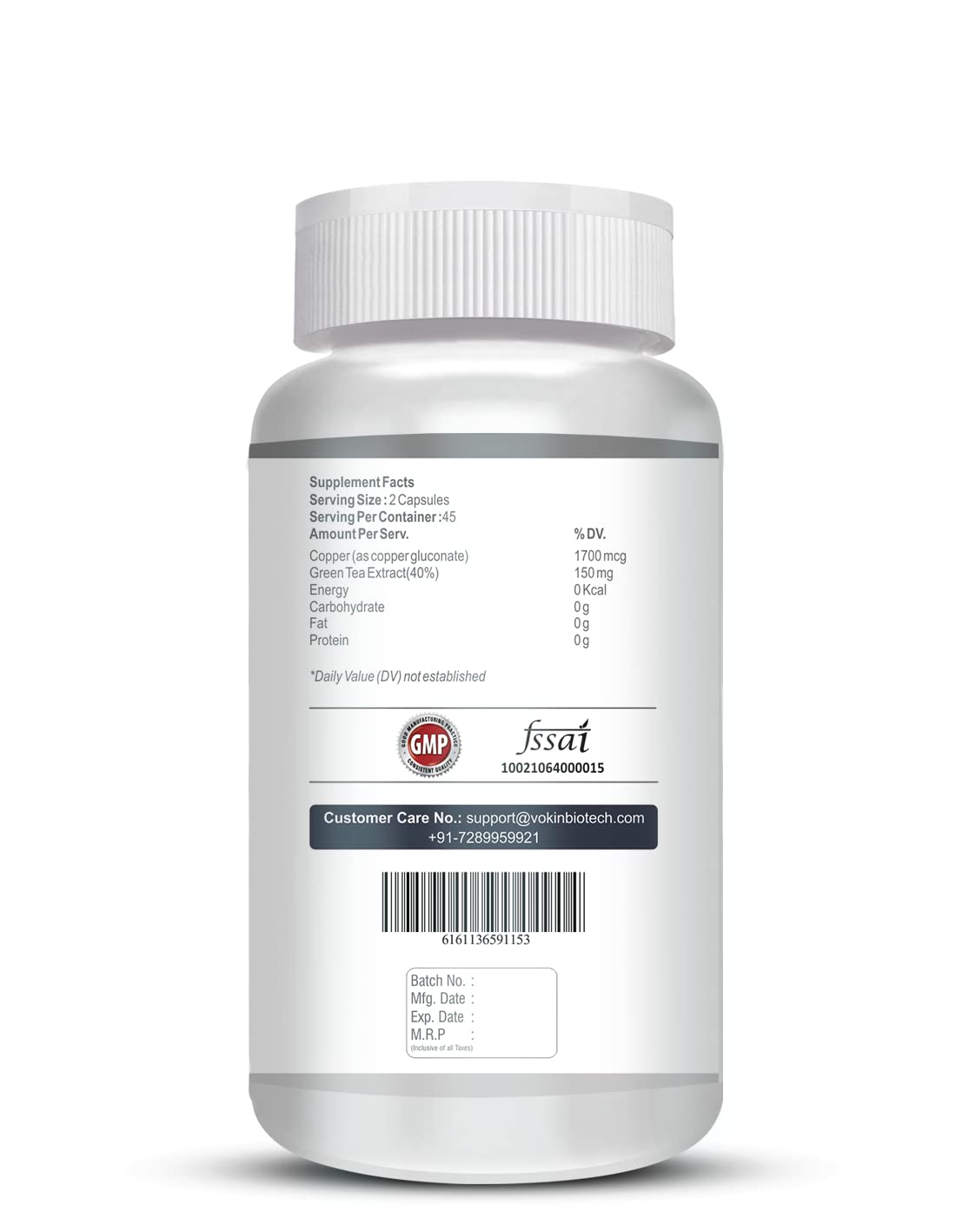Vokin Biotech Chelated Copper Gluconate â€“ Support Connective Tissues â€“1700mcg â€“ 90 Capsules