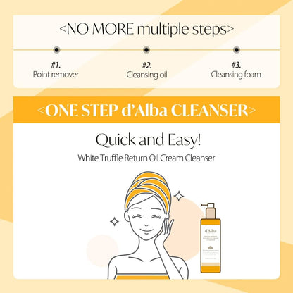 dâ€™alba Piedmont Italian White Truffle Return Oil Cream Cleanser, Vegan Skincare, Easy One Step Cleanser for Sebum & Makeup Removal, Hydrating Cleanser, for Sensitive Skin, Korean Skin Care, 150ml