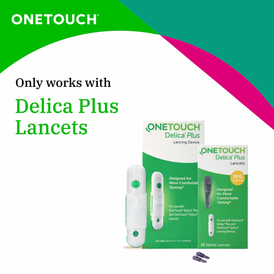 OneTouch Delica Plus Lancing Device| For Virtually Pain Free Blood Glucose Testing| Silicone Coated Fine (30G) Lancets for Comfortable Testing | Global Iconic Brand | For use with OneTouch Delica Plus Lancing Device
