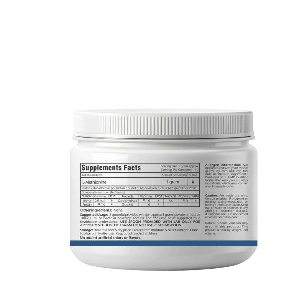 Trexgenics L-METHIONINE USP grade Pure Powder 100 servings of 1 gram (100 gram) (Methionine (100 gram))