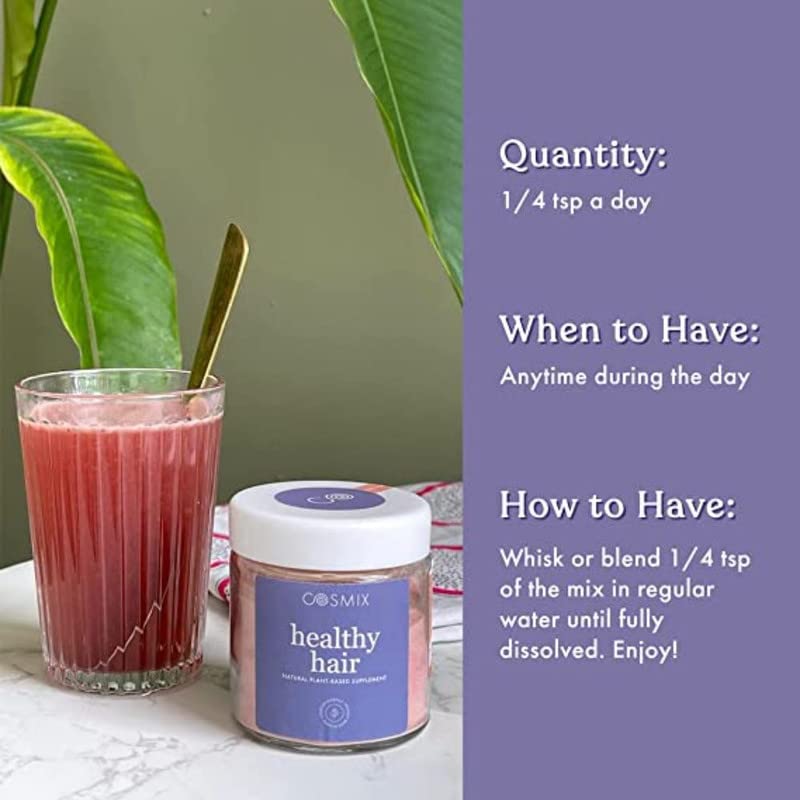 Cosmix Healthy Hair | For Healthy Scalp & Hair | Biotin Booster | Superfood Blend With Berries, Amla & Bamboo Shoot | 60G - 40 Servings | No Preservatives No Added Sugar | Plant Based, Powder