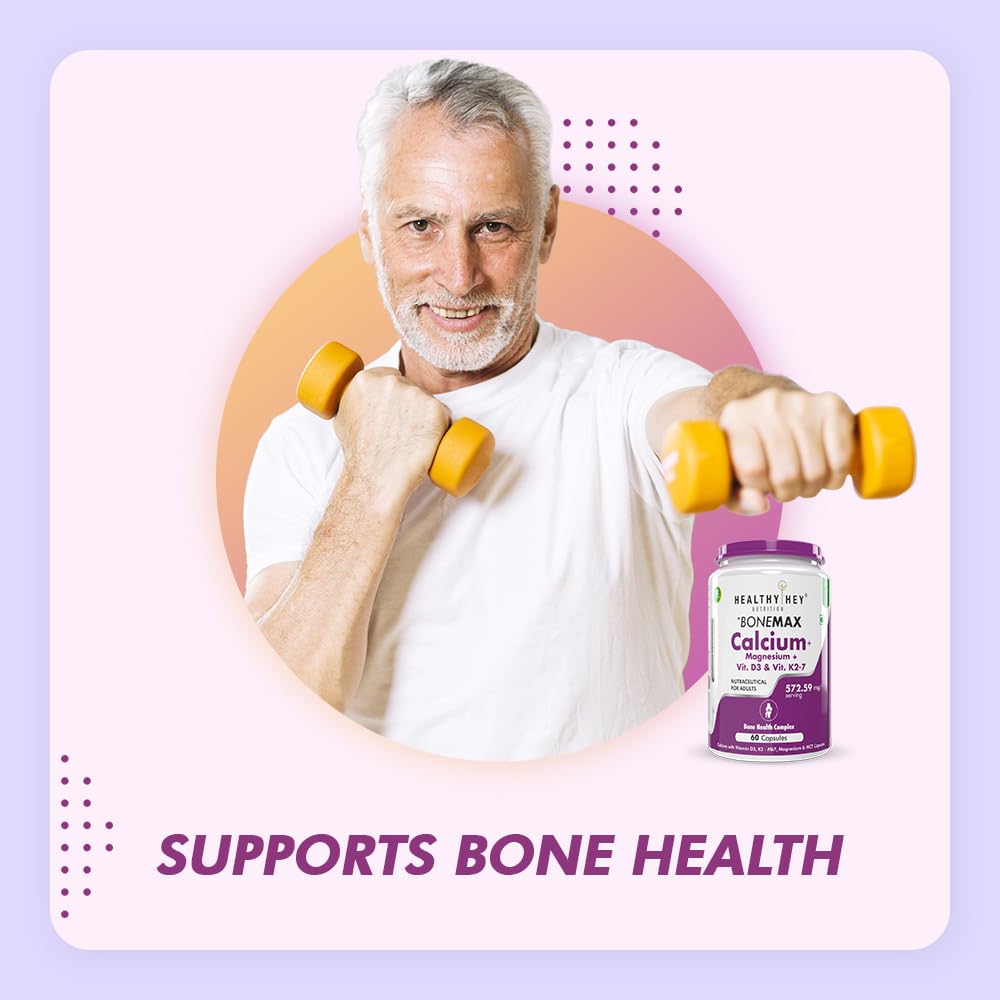 HealthyHey Nutrition Vegan Calcium with Magnesium, Vitamin D3 & Vitamin K2- Mk7 - BoneMax - Bone Health Complex - 60 Vegetable Capsules