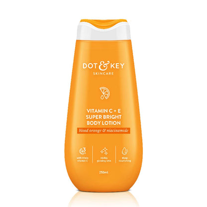 Dot & Key Vitamin C + E Super Bright Body Lotion for Deep Nourishing & Visibly Glowing Skin | Reduces Dark Spots & Tanning |With Triple Vitamin C & Niacinamide | For Women & Men | 250ml