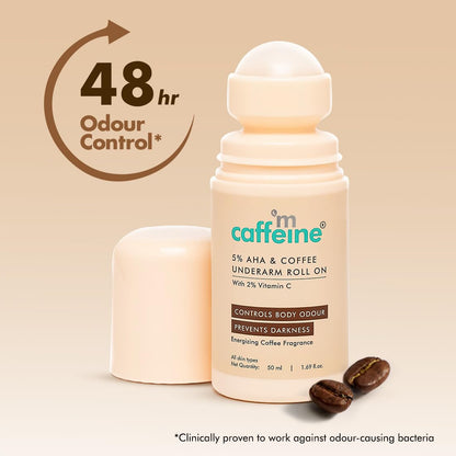 mcaffeine 5% Aha Underarm Roll On With Coffee,5% Lactic Acid&Mandelic Acid|48H Body Odour Control|Prevents Dark Underarms&Pigmentation,Kills Bacteria|Alcohol&Aluminum Free For Men&Women-50Ml,1 Count