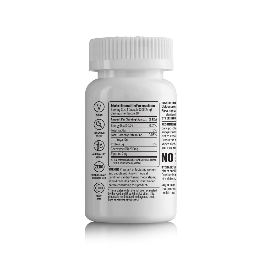 Unived Q-Veg, Natural Fermented CoEnzymeQ10 for Heart Health & Potent Anti-oxidant Activity, Highly Bio-Available with Piperine, 200mg Elemental CoQ10-30 caps