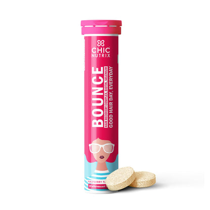 CHICNUTRIX Bounce|20 Raspberry Flavoured Effervescent Tablet|Biotin With Selenium & Amino Acids-Hair Fall & Hair Growth Management Thick Hair - Frizz-Free Hair- Hair Fall Control Supplement,100 grams