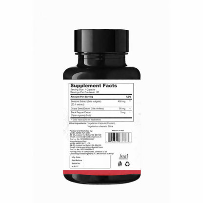 MORA Beetroot Capsules 20:1 Extract | Ayurvedic Beet Root Supplement with Grape Seed & Black Pepper Extract | Nitric Oxide, Blood Flow & Heart Health Support | For Energy, Stamina & Gym Performance | 60 Vegan Capsules