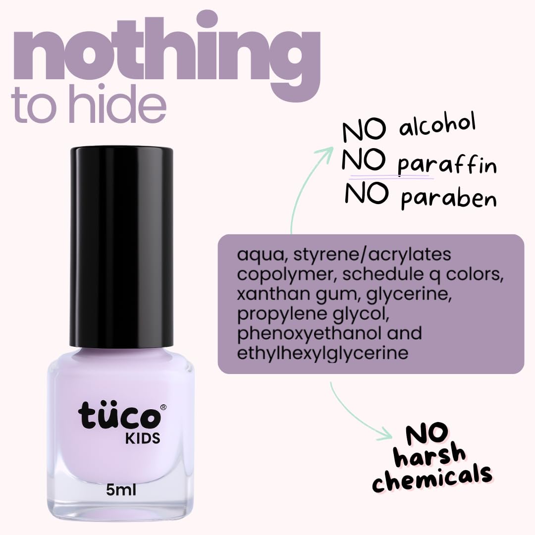 TucoÂ® Kids Water Based Safe Nail Polish for girls | Easy to Peel Off, Non Toxic, Natural & Safe for Kids | Play Safe with Chemical Free Nails for Daughters | Pack of 1x5ml | Purple