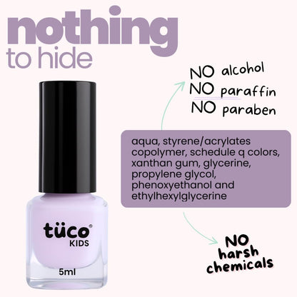 TucoÂ® Kids Water Based Safe Nail Polish for girls | Easy to Peel Off, Non Toxic, Natural & Safe for Kids | Play Safe with Chemical Free Nails for Daughters | Pack of 1x5ml | Purple