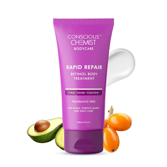 Conscious ChemistÂ® Retinol Body Cream | Reduces Stretch Marks, Uneven Skin Tone & Scars | For Post Pregnancy Irregular Lines/Streaks | All Skin Types, Fragrance Free & Cruelty Free | 100 g